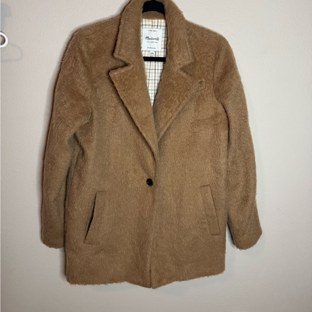 Madewell Camel Wool Blend Coat Size 6 Plaid Lined Classic Jacket